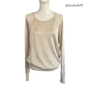 HAUTE HIPPIE Shimmery Metallic Light Champagne Gold Long Sleeve Top